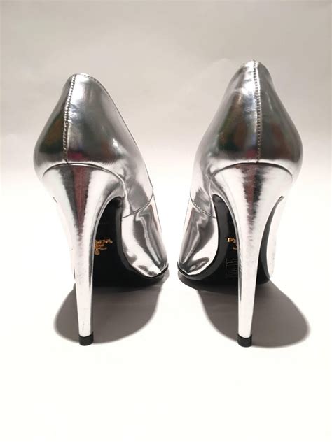 prada silver shoe|Prada flat heel shoes.